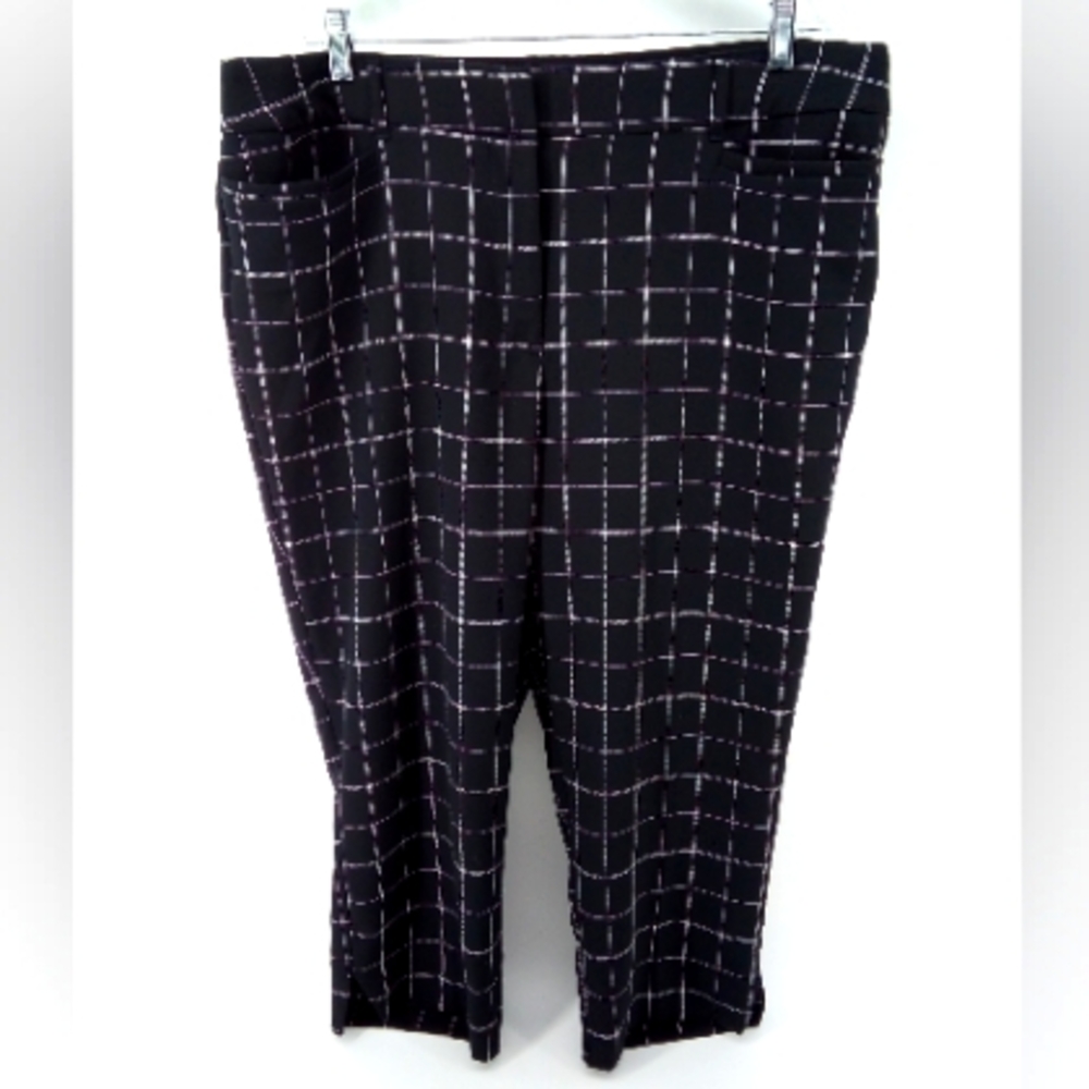Evri Windowpane Capri Polyester Spandex Black White Pants 16W Plus Size